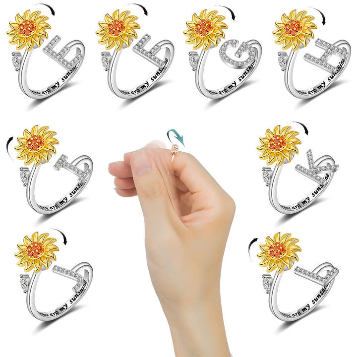 Angst-Drehring mit Sonnenblumen-Anfangsbuchstaben, verstellbar - image 1