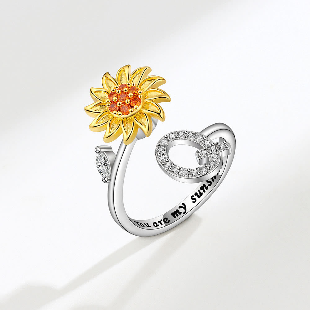 Angst-Drehring mit Sonnenblumen-Anfangsbuchstaben, verstellbar - Q - image 17
