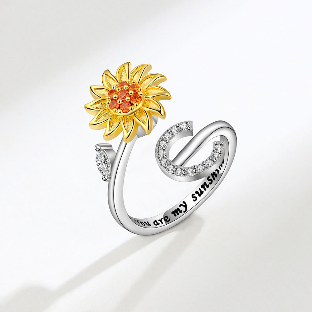 Angst-Drehring mit Sonnenblumen-Anfangsbuchstaben, verstellbar - C - image 3