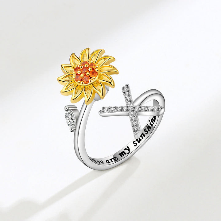 Angst-Drehring mit Sonnenblumen-Anfangsbuchstaben, verstellbar - X - image 24