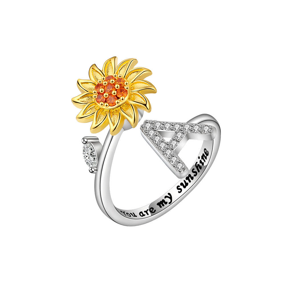 Angst-Drehring mit Sonnenblumen-Anfangsbuchstaben, verstellbar - A - image 0