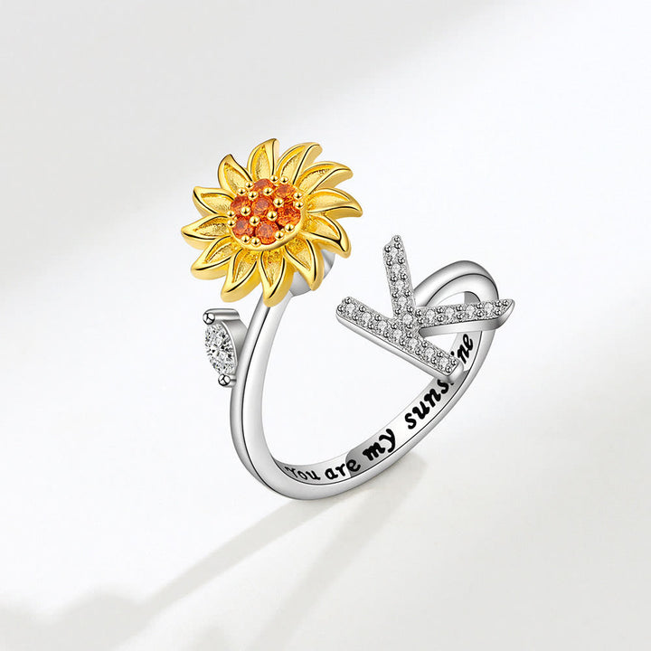 Angst-Drehring mit Sonnenblumen-Anfangsbuchstaben, verstellbar - K - image 11
