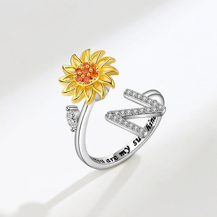 Angst-Drehring mit Sonnenblumen-Anfangsbuchstaben, verstellbar - N - image 14