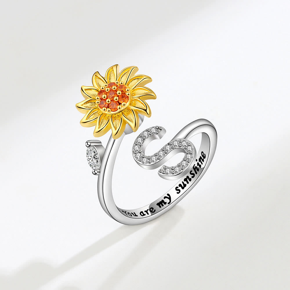 Angst-Drehring mit Sonnenblumen-Anfangsbuchstaben, verstellbar - S - image 19