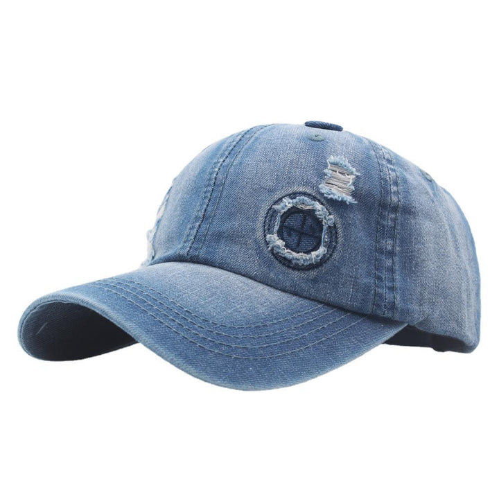 Retro-Baseballkappe aus Denim mit Used-Look und Rissen - Mittelblau - Verstellbar (22''-24'') - image 0