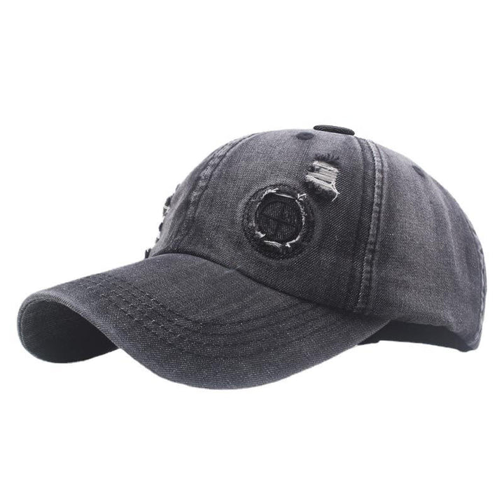 Retro-Baseballkappe aus Denim mit Used-Look und Rissen - Schwarz - Verstellbar (22''-24'') - image 1