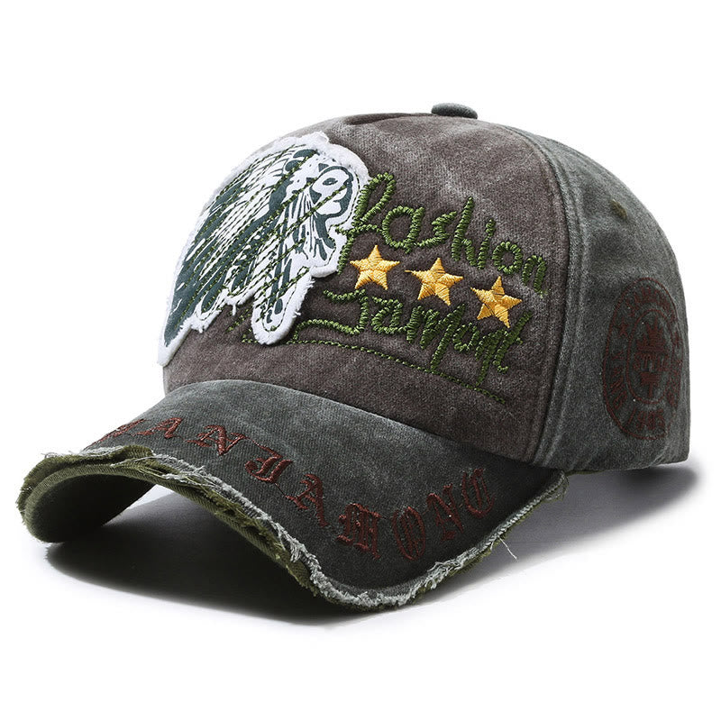 Baseballkappe aus abgenutztem Denim mit gesticktem Sternenmotiv und mehrfarbigem Design - Waldgrün - Verstellbar (22''-23 5/8'') - image 8
