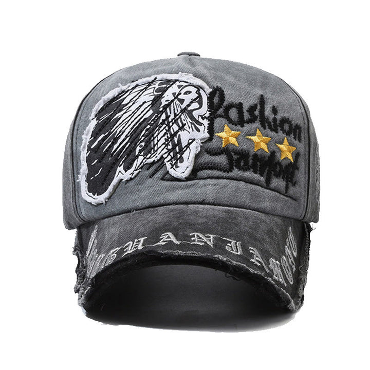 Baseballkappe aus abgenutztem Denim mit gesticktem Sternenmotiv und mehrfarbigem Design - image 1