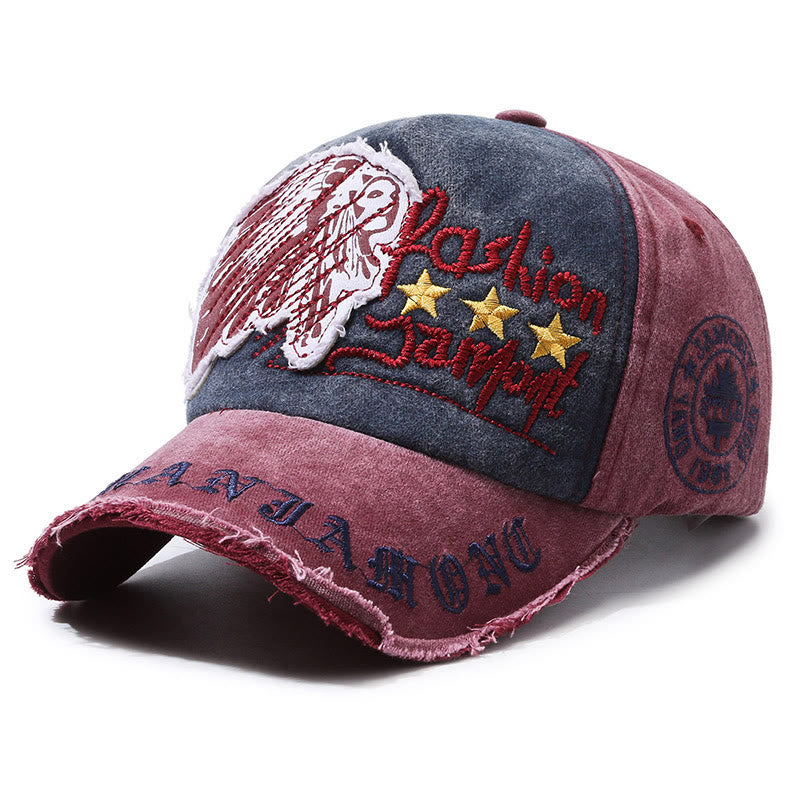 Baseballkappe aus abgenutztem Denim mit gesticktem Sternenmotiv und mehrfarbigem Design - Burgund - Verstellbar (22''-23 5/8'') - image 7