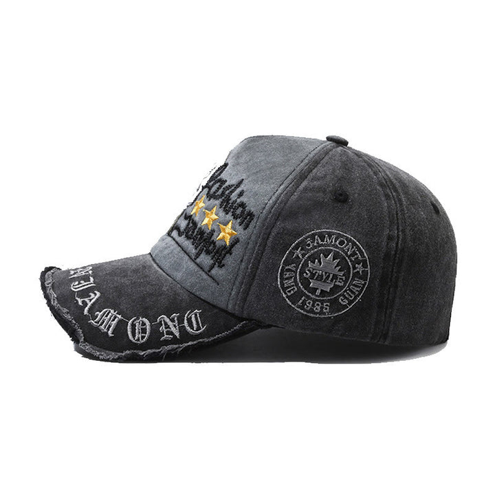 Baseballkappe aus abgenutztem Denim mit gesticktem Sternenmotiv und mehrfarbigem Design - image 2