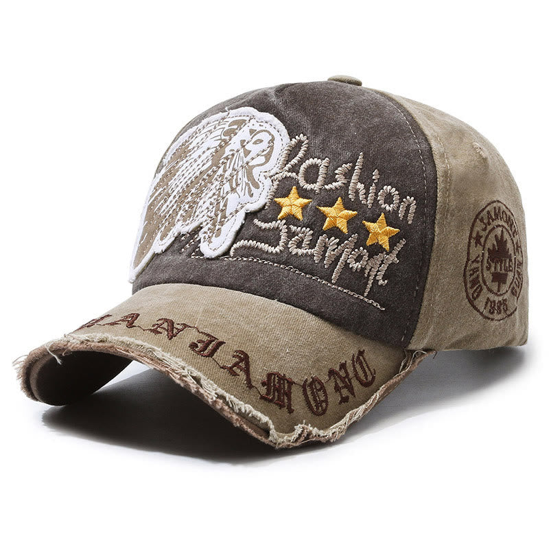 Baseballkappe aus abgenutztem Denim mit gesticktem Sternenmotiv und mehrfarbigem Design - Khaki - Verstellbar (22''-23 5/8'') - image 6