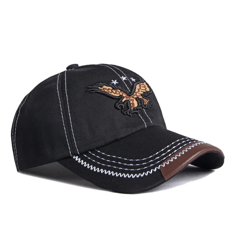 Baseballkappe mit Adlerstickerei, Kontrastnähten und Lederbesatz - image 2