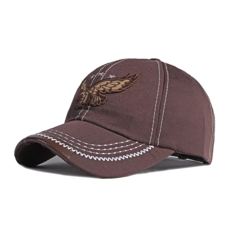 Baseballkappe mit Adlerstickerei, Kontrastnähten und Lederbesatz - Kaffee - Verstellbar (21 5/8''-23 5/8'') - image 4