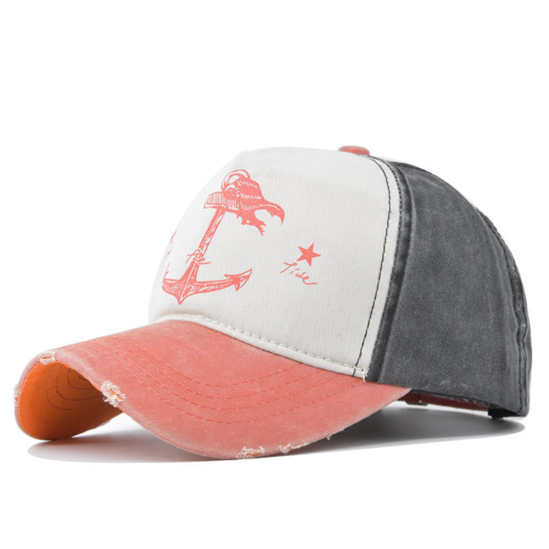 Baseballkappe mit zweifarbigem Ankerprint im Used-Look, ausgefranstem Schirm und mehrfarbigem Design - Stil Nr. 2 - Verstellbar (21 1/4''-23 5/8'') - image 1