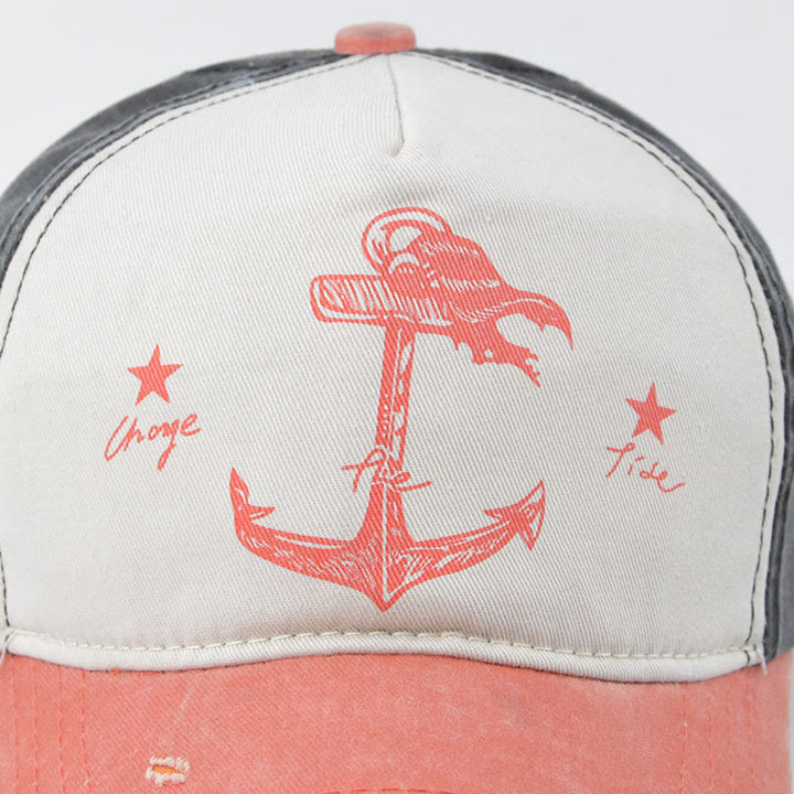 Baseballkappe mit zweifarbigem Ankerprint im Used-Look, ausgefranstem Schirm und mehrfarbigem Design - image 3