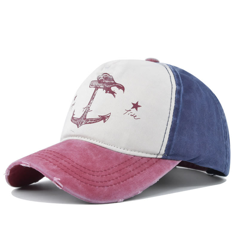 Baseballkappe mit zweifarbigem Ankerprint im Used-Look, ausgefranstem Schirm und mehrfarbigem Design - Stil Nr. 3 - Verstellbar (21 1/4''-23 5/8'') - image 5