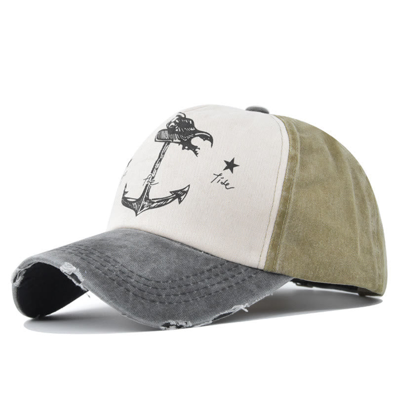 Baseballkappe mit zweifarbigem Ankerprint im Used-Look, ausgefranstem Schirm und mehrfarbigem Design - Stil Nr. 4 - Verstellbar (21 1/4''-23 5/8'') - image 6