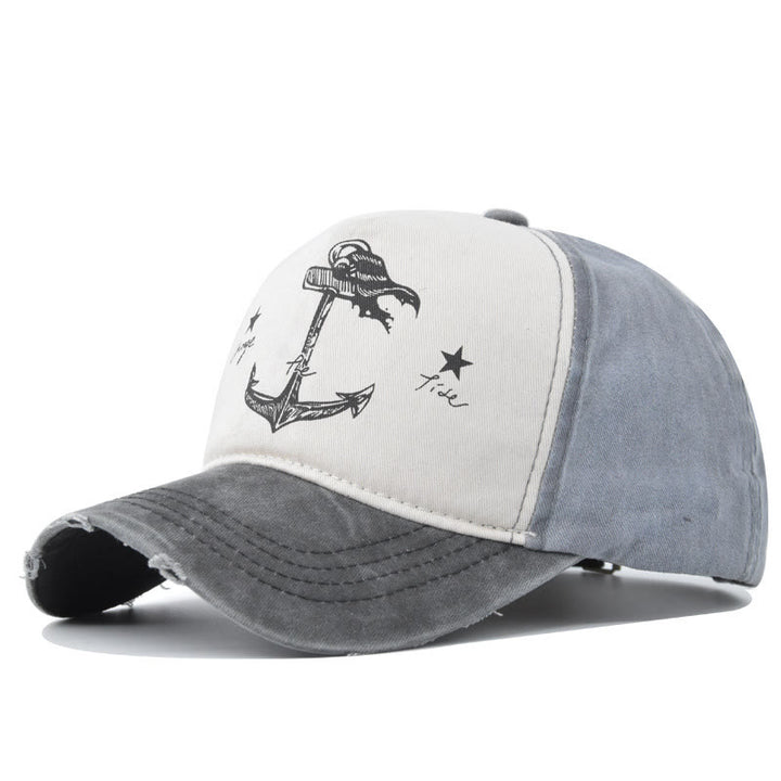 Baseballkappe mit zweifarbigem Ankerprint im Used-Look, ausgefranstem Schirm und mehrfarbigem Design - Stil Nr. 1 - Verstellbar (21 1/4''-23 5/8'') - image 0