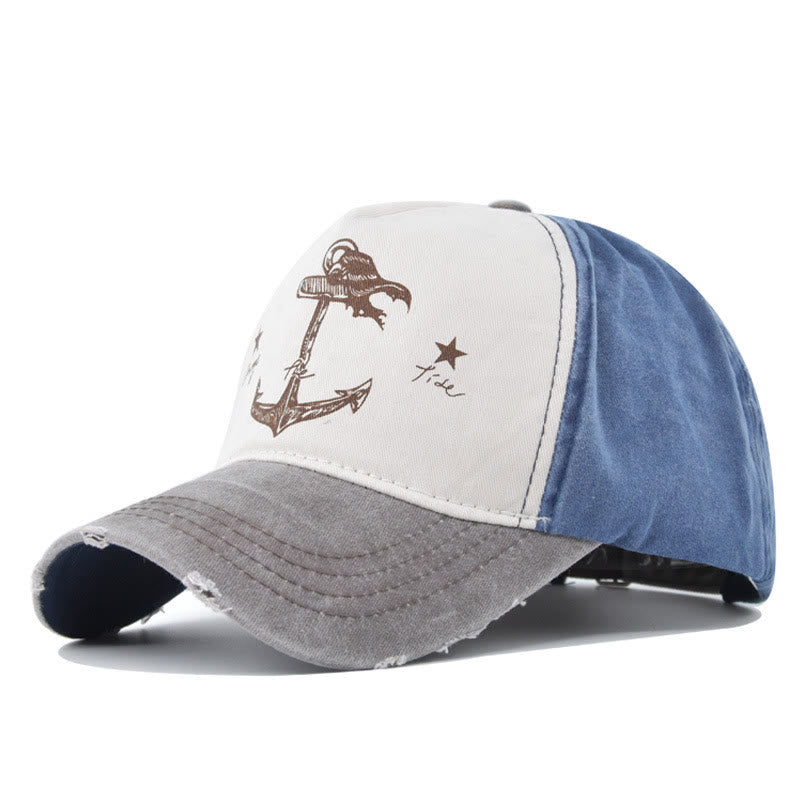 Baseballkappe mit zweifarbigem Ankerprint im Used-Look, ausgefranstem Schirm und mehrfarbigem Design - Stil Nr. 6 - Verstellbar (21 1/4''-23 5/8'') - image 8