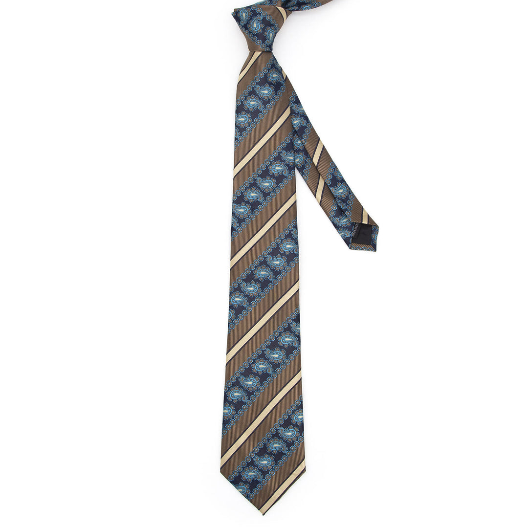 3-teiliges Krawatten-Set für Herren: Braun gestreift & Marineblau mit Paisleymuster - image 2