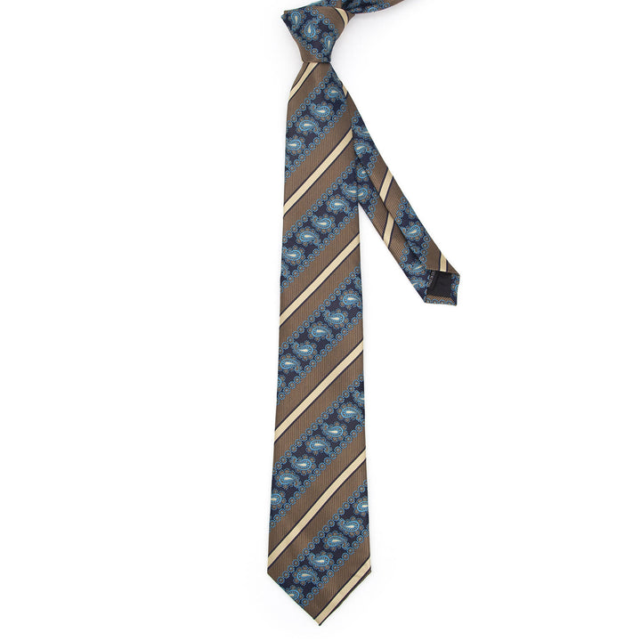 3-teiliges Krawatten-Set für Herren: Braun gestreift & Marineblau mit Paisleymuster - image 2