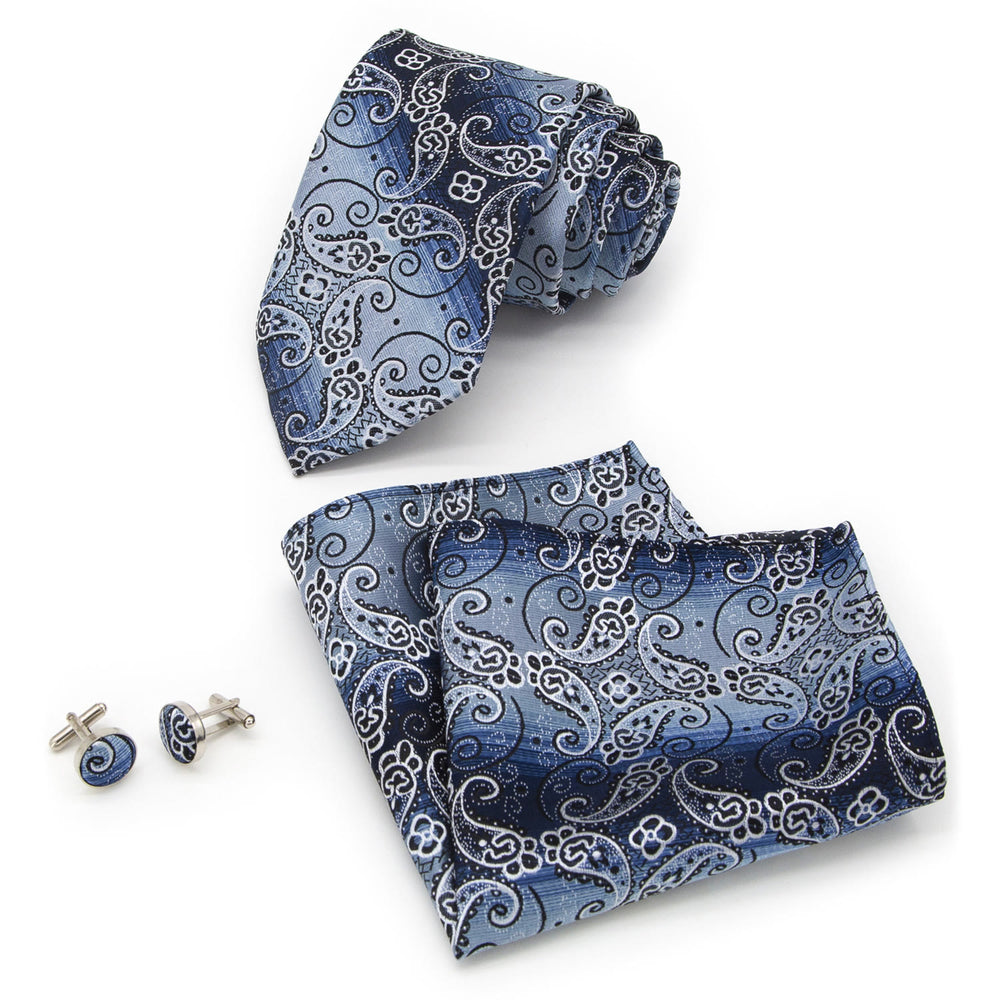 3-teiliges Herren-Krawatten-Set mit blauem Farbverlauf und Paisley-Muster - image 1