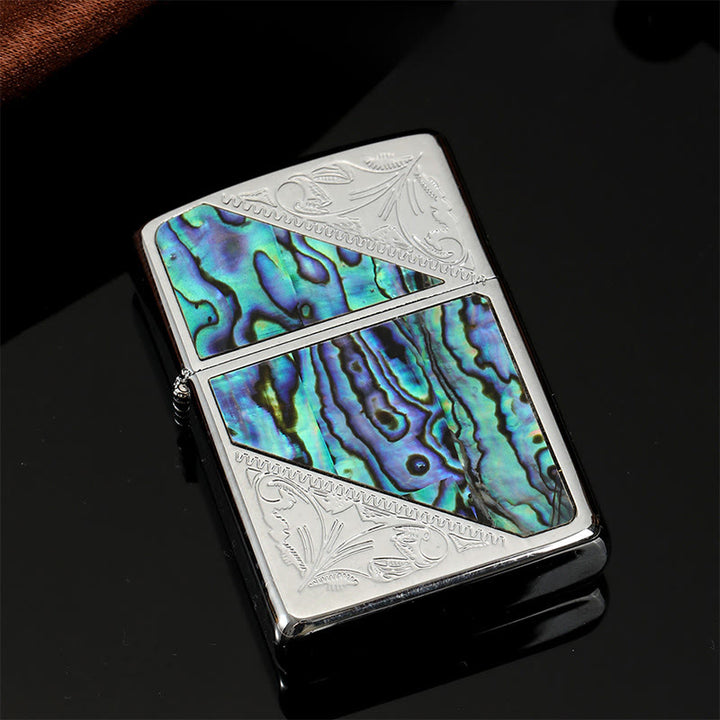 Silberfarbener, metallfarbener Muschelkompass, geschnitztes Petroleumfeuerzeug - Stil Nr. 3 - image 6