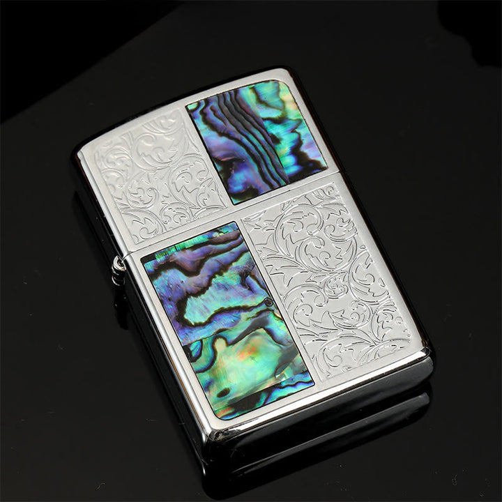 Silberfarbener, metallfarbener Muschelkompass, geschnitztes Petroleumfeuerzeug - Stil Nr. 5 - image 8