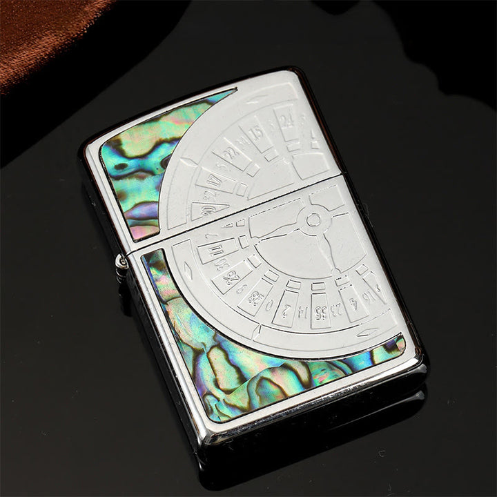 Silberfarbener, metallfarbener Muschelkompass, geschnitztes Petroleumfeuerzeug - Stil Nr. 2 - image 5