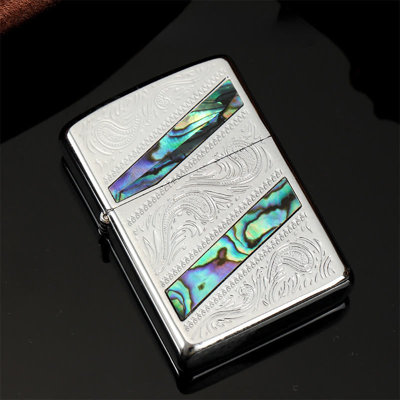 Silberfarbener, metallfarbener Muschelkompass, geschnitztes Petroleumfeuerzeug - Stil Nr. 6 - image 9