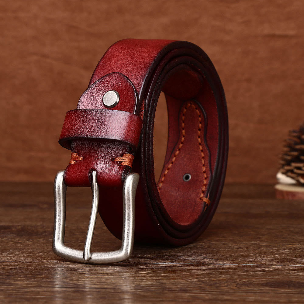 Herren-Retro-Ledergürtel mit silberner Dornschließe - Wein - 44 - image 6