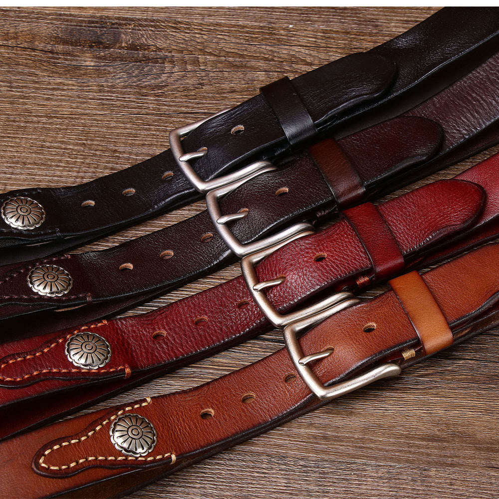 Herren-Retro-Ledergürtel mit silberner Dornschließe - image 3