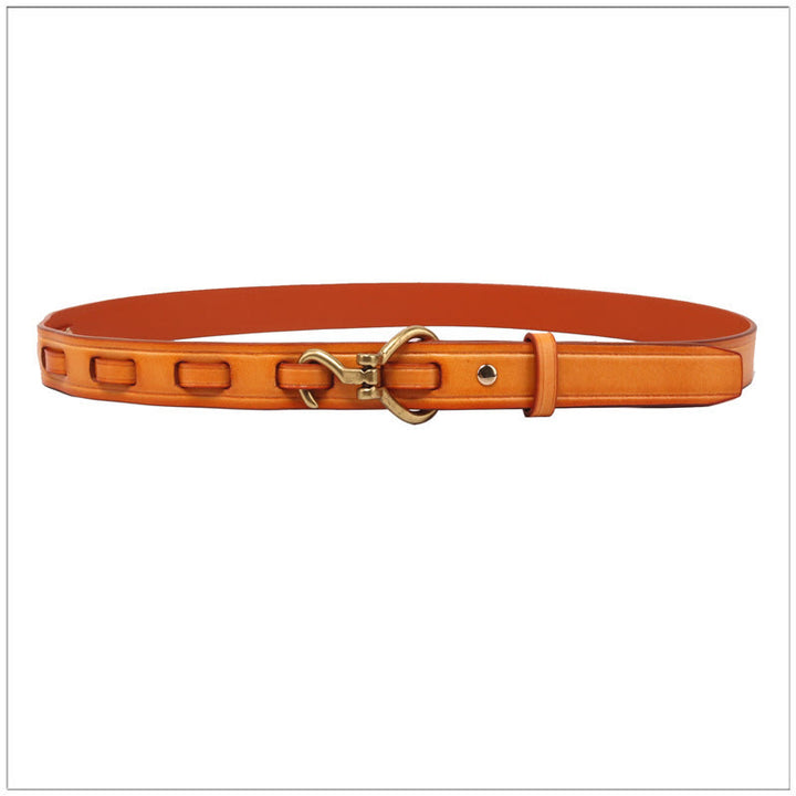 Schmaler und eleganter Ledergürtel für Damen mit goldener Dornschließe - Braun - 36 - image 9