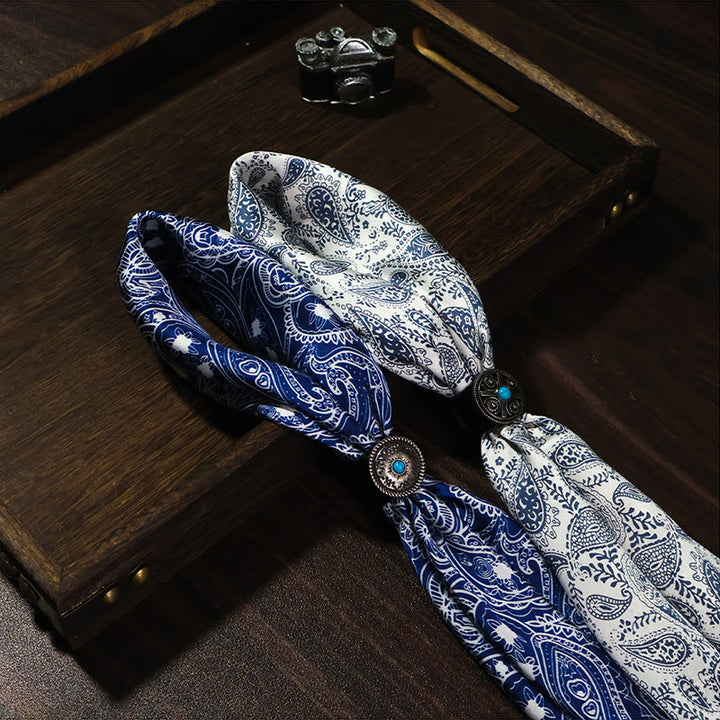 Elegantes Vintage-Einstecktuch mit Paisley-Muster und türkisfarbener Rundschnalle - image 1