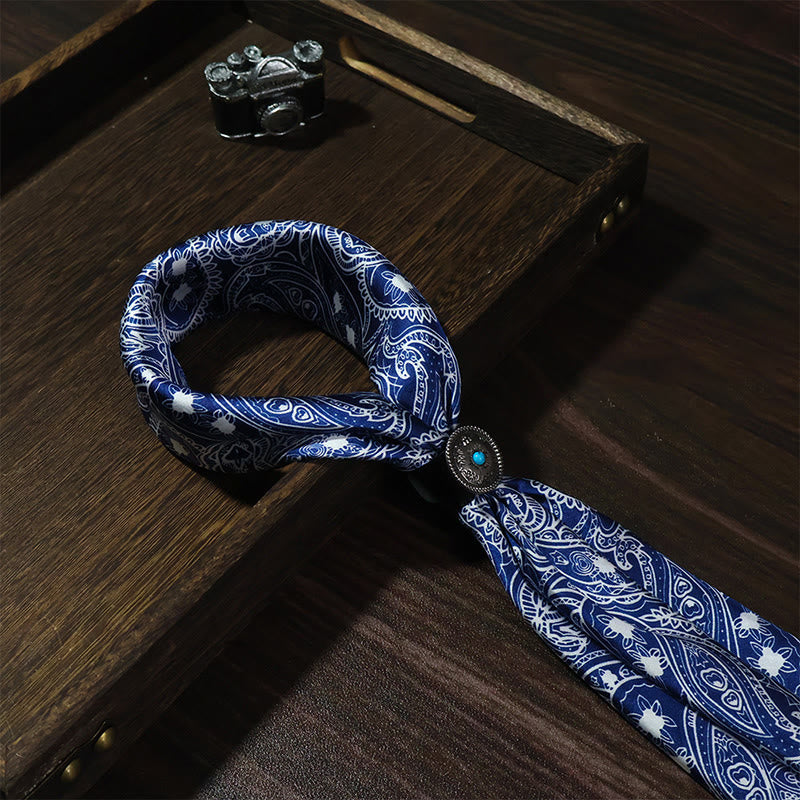 Elegantes Vintage-Einstecktuch mit Paisley-Muster und türkisfarbener Rundschnalle - Blau - image 2