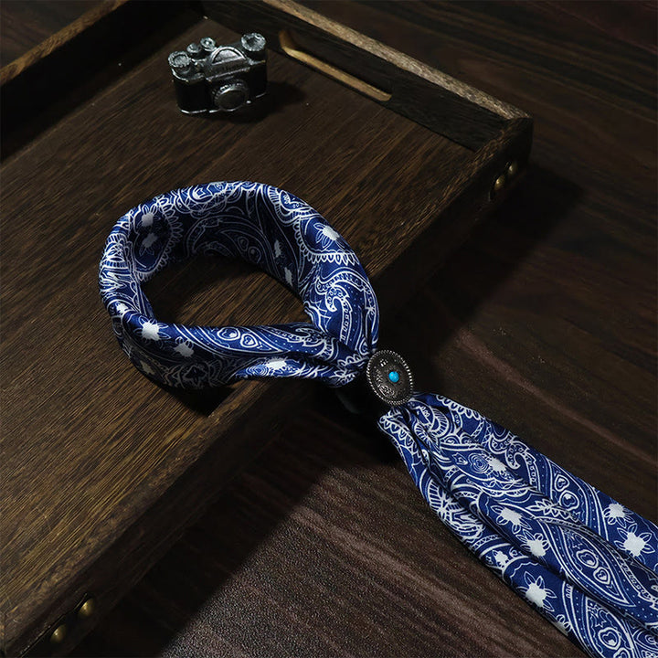 Elegantes Vintage-Einstecktuch mit Paisley-Muster und türkisfarbener Rundschnalle - Blau - image 2