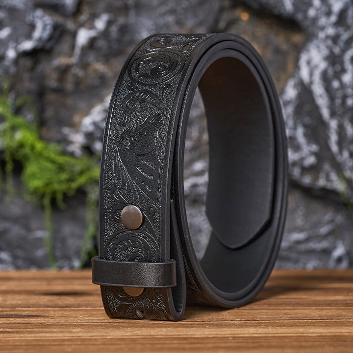 Selbstgemachter Ledergürtel mit Western-Pferdemuster (ohne Gürtelschnalle) - Schwarz - 46 - image 4