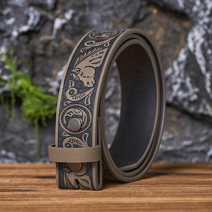 Selbstgemachter Ledergürtel mit Western-Pferdemuster (ohne Gürtelschnalle) - Grau - 46 - image 10