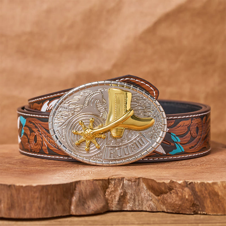 Rotierender Stern Rodeo-Stiefel DIY Schnalle Ledergürtel - Cowboy-Stiefel - Brauner Federgürtel - 40 - image 7