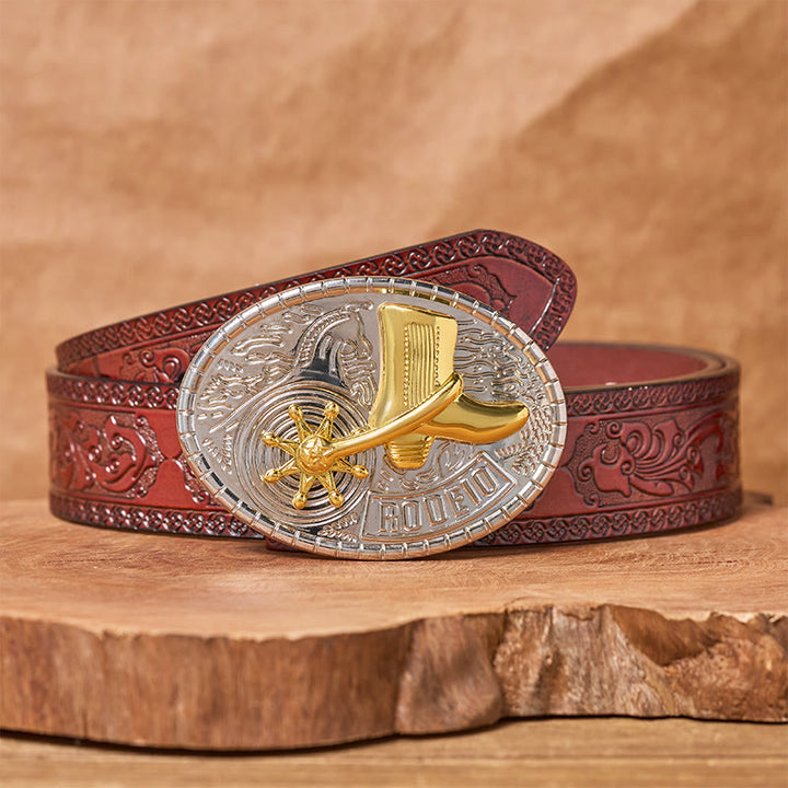 Rotierender Stern Rodeo-Stiefel DIY Schnalle Ledergürtel - Cowboy-Stiefel - Brauner geschnitzter Gürtel - 42 - image 6