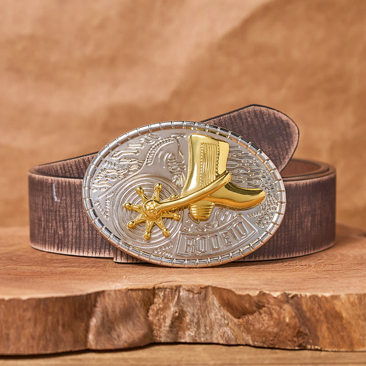 Rotierender Stern Rodeo-Stiefel DIY Schnalle Ledergürtel - Cowboy-Stiefel - Brauner, abgenutzter Gürtel - 42 - image 5