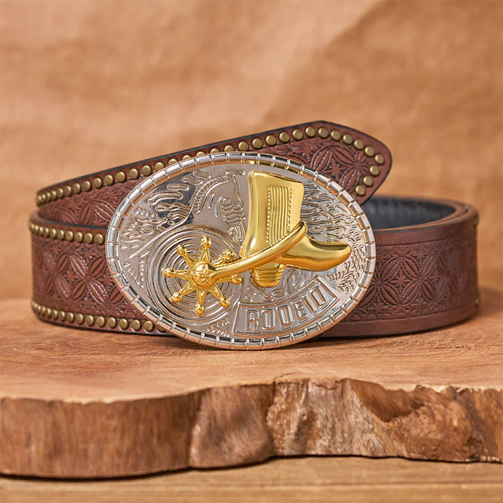 Rotierender Stern Rodeo-Stiefel DIY Schnalle Ledergürtel - Cowboy-Stiefel - Brauner Nietgürtel - 42 - image 4