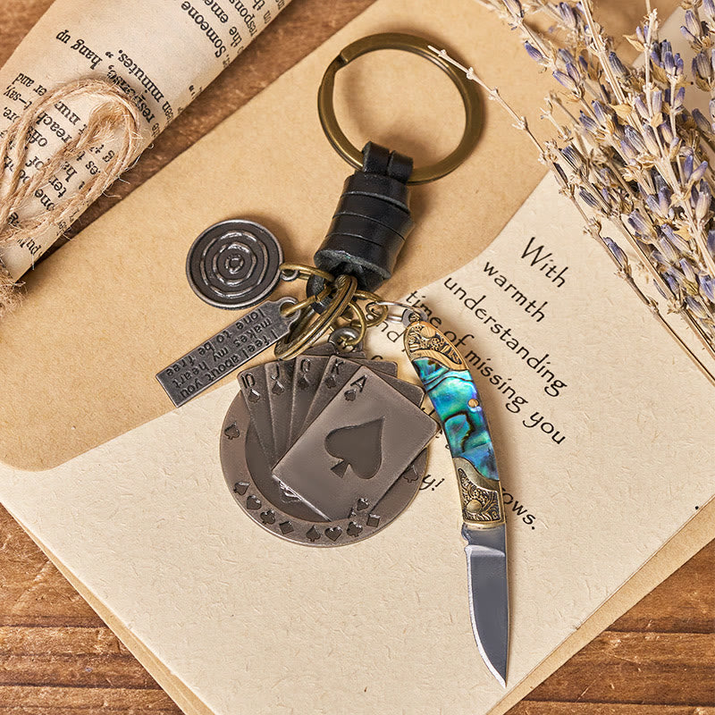 Retro-Poker-Anhänger mit Muschelstruktur, Klappmesser-Schlüsselanhänger - Poker - image 0