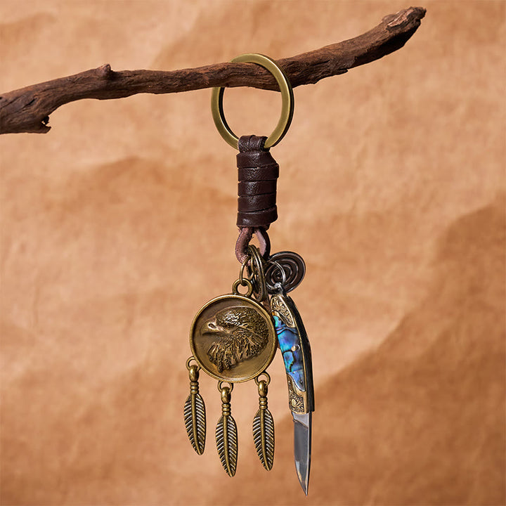 Retro-Adlerkopf-Anhänger mit runder Muschelstruktur, Klappmesser-Schlüsselanhänger - image 3