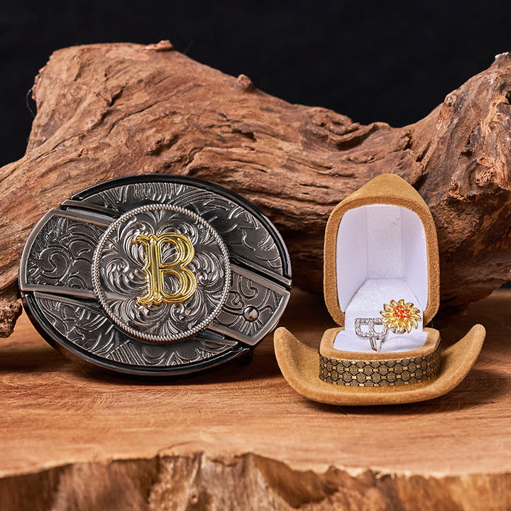 Drehbarer Sonnenblumenring mit Anfangsbuchstaben, DIY-Set mit verstecktem Messer und Gürtelschnalle - Z - Ohne Gürtel - image 0