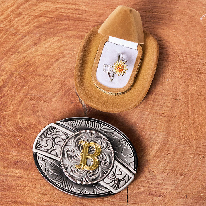 Drehbarer Sonnenblumenring mit Anfangsbuchstaben, DIY-Set mit verstecktem Messer und Gürtelschnalle - image 2