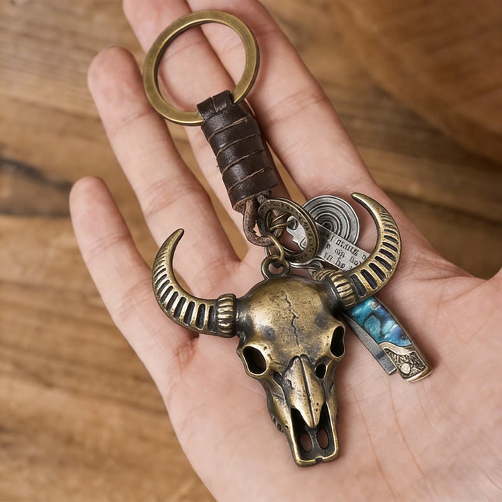 Retro-Anhänger mit Stierkopf-Motiv, Klappmesser-Schlüsselanhänger mit Muschelstruktur - image 2