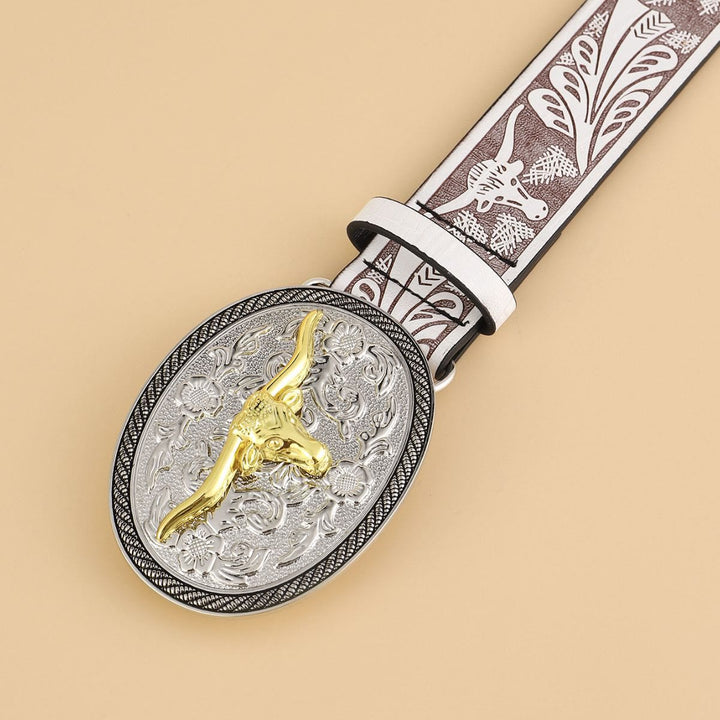 Ledergürtel im Retro-Stil mit Stierkopf-Emblem für Herren - image 1