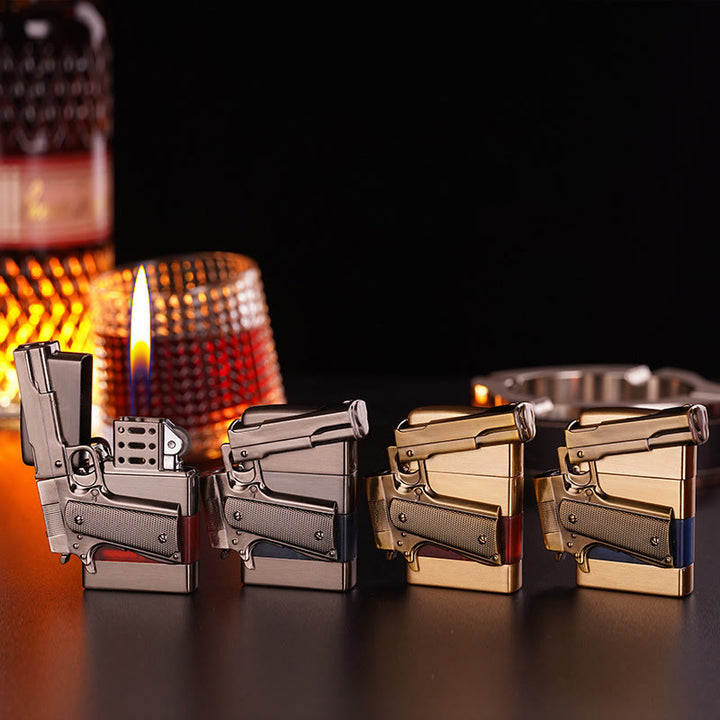 Butanfeuerzeug im Pistolenstil mit kreativer Metalltextur - image 2