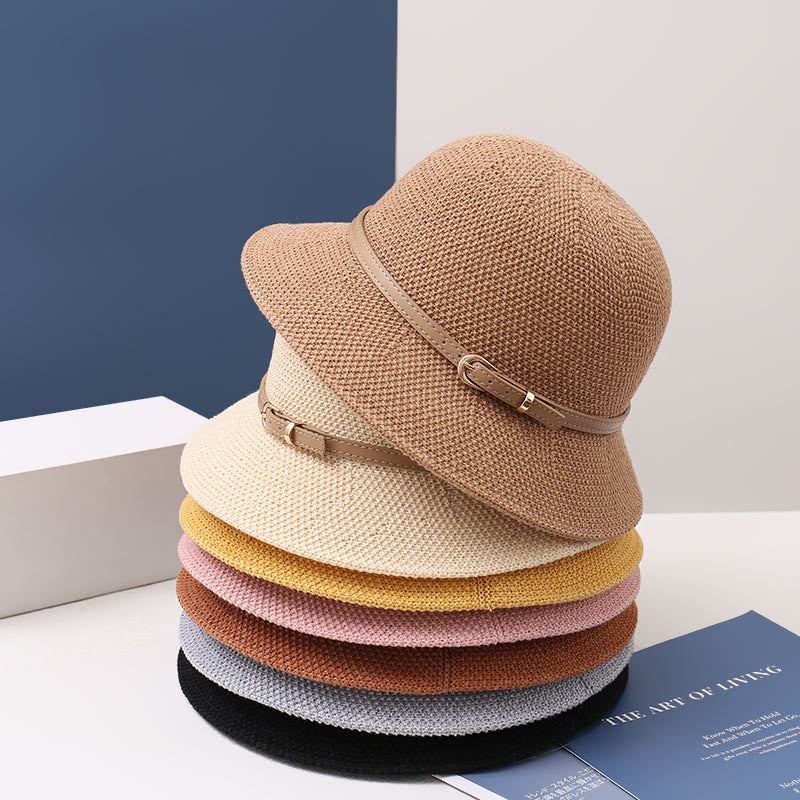 Damen-Strick-Lederriemen-Dekor-Bucket-Hat - image 11